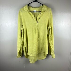 Sigrid Olsen 100% Linen Lime Collared Tunic Blouse